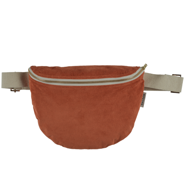 Sac banane ENFANT velours cotelé brique avec petit coeur doré – Image 2