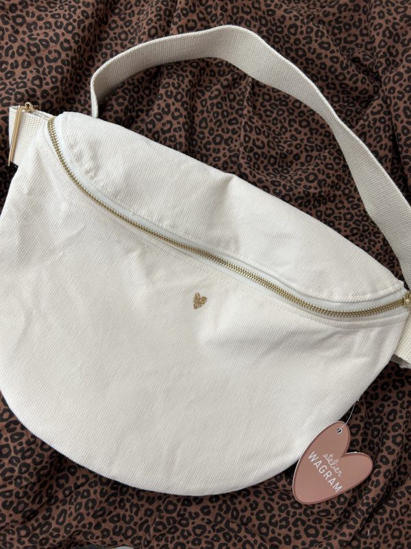 Sac banane ADULTE velours cotelé écru avec petit coeur doré