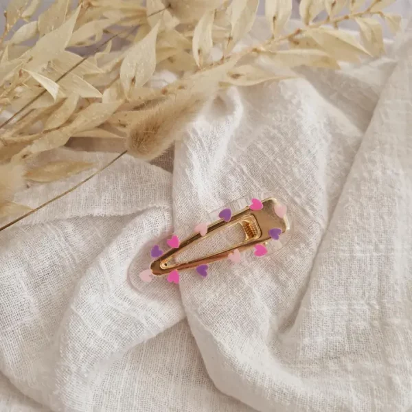 Barrette en résine Love rose/violet