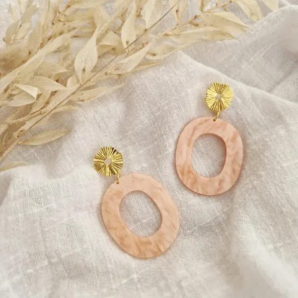 Boucles d'oreilles ovale pêche nacré