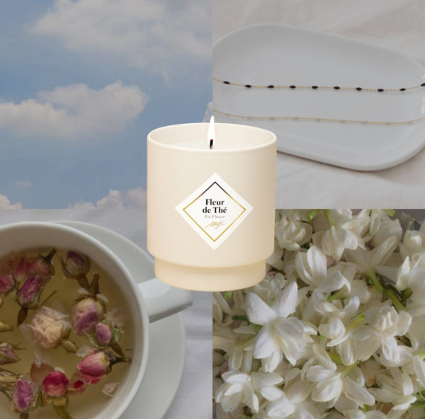 Bougie Fleur de thé avec bracelet acier inoxydables doré ou argenté