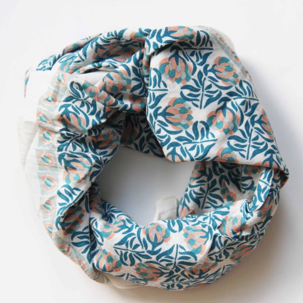 Foulard carré en coton bleu Heidi 100/100 cm