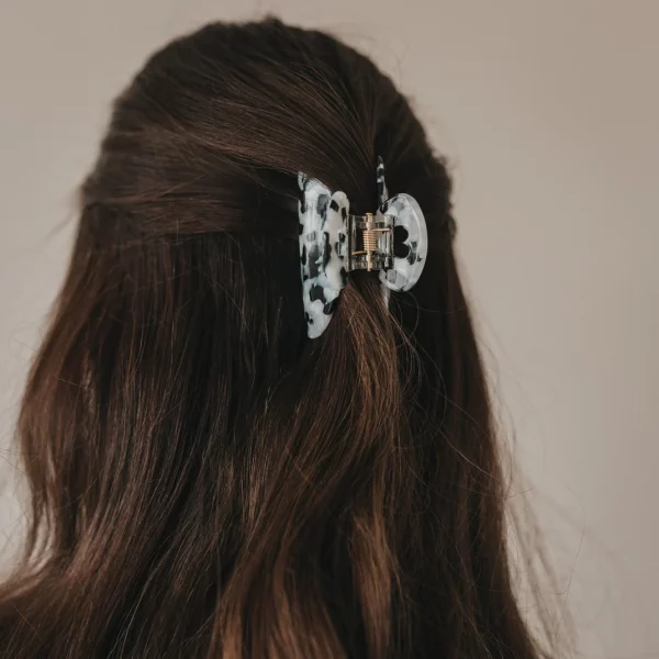 Pince à cheveux 🤍 noir & nacré - Grande – Image 3