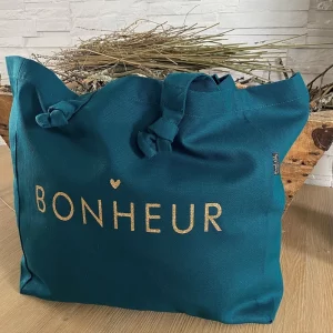Sac cabas - Bonheur ♥ coloris bleu paon
