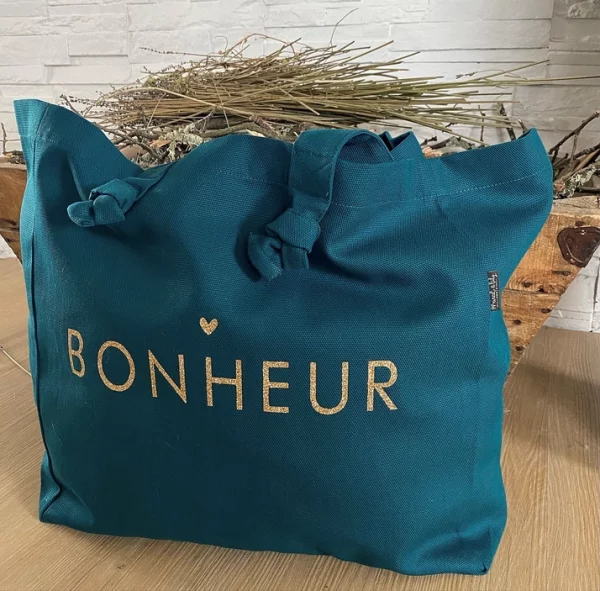 Sac cabas - Bonheur ♥ coloris bleu paon