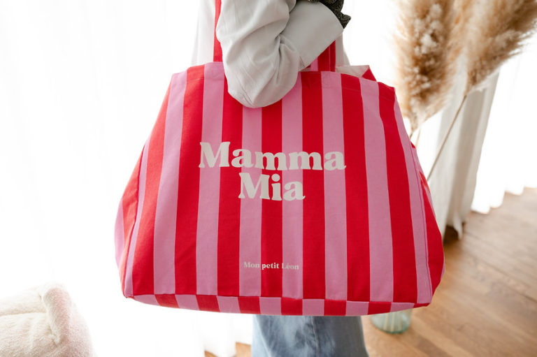 Sac cabas XXL Rayé rose rouge - Mamma Mia