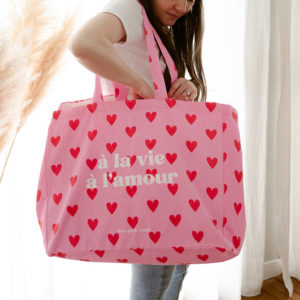 Sac cabas XXL coeur rose rouge à la vie à l'amour