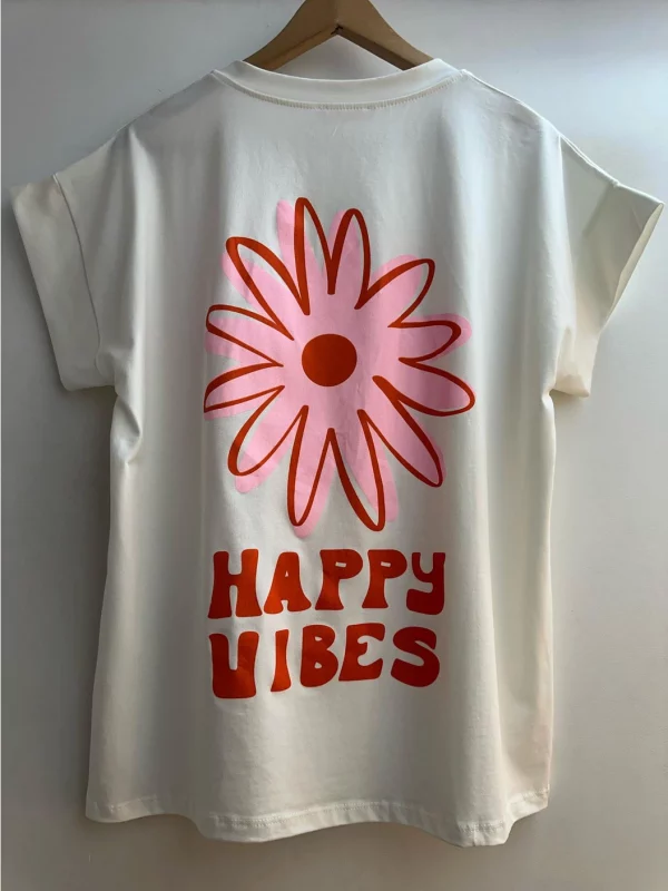 T-shirt imprimé HAPPY VIBES avec fleurs – Image 2
