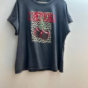 T-shirt effet délavé imprimé léopard CHERRIES