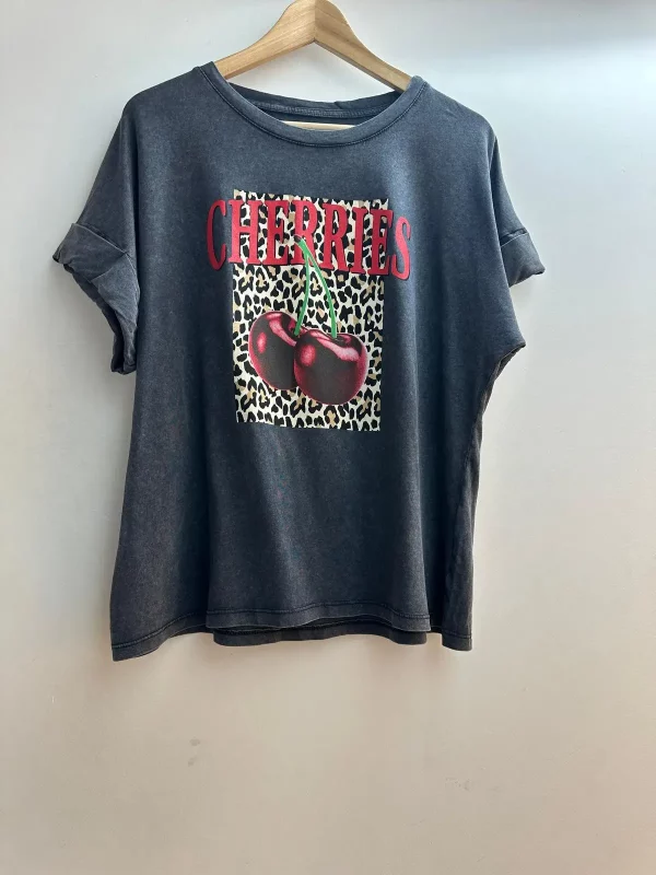 T-shirt effet délavé imprimé léopard CHERRIES