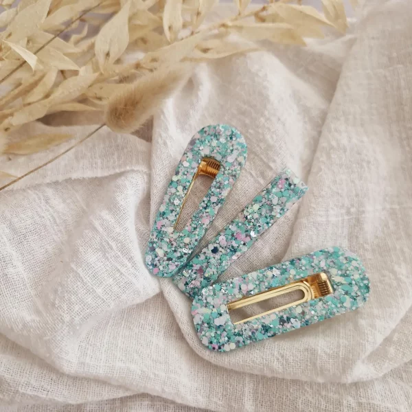Barrette en résine Mint & Pink