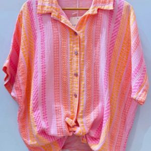 Chemise manches courtes en gaze de coton fuschia fluo