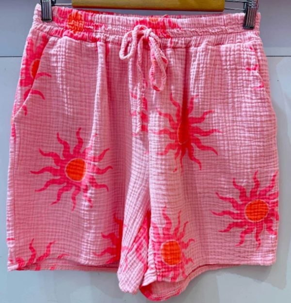 Short en gaze de coton soleil rose