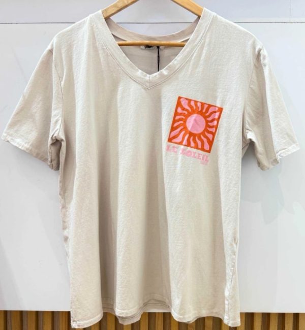 T-shirt col en V soleil beige