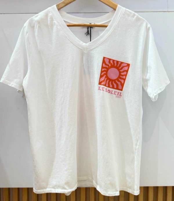 T-shirt col en V soleil blanc