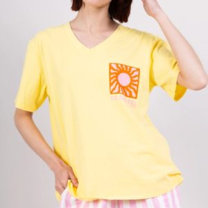 T-shirt col en V soleil jaune