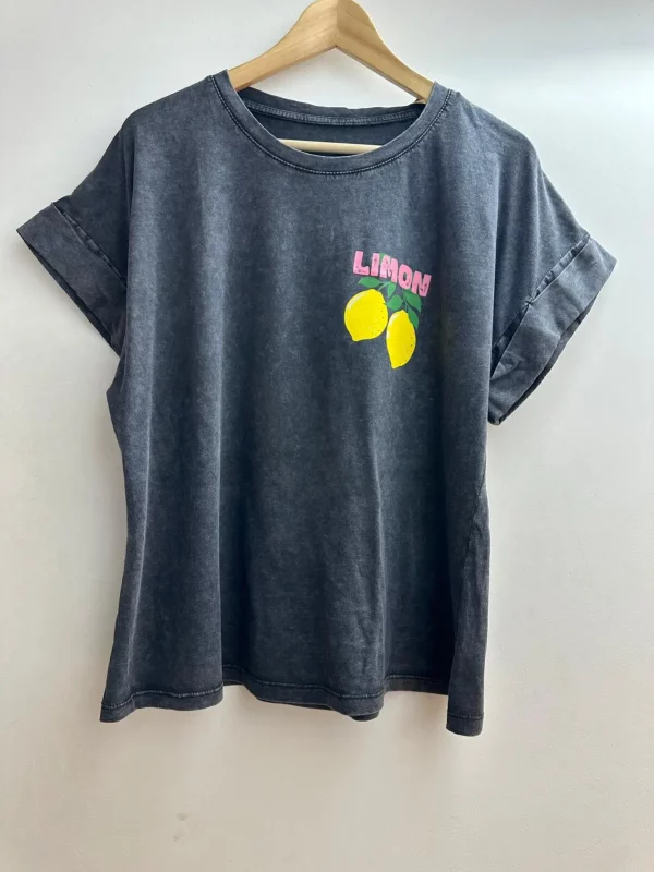 T-shirt effet délavé imprimé avec citron LIMON