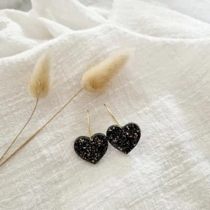 Boucles d'oreilles coeur créole Noir/or
