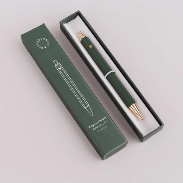 Stylo vert avec coeur doré - encre noir