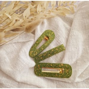 Barrette en résine Olive reflets dorés