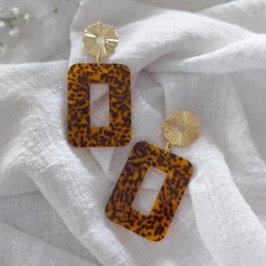 Boucles d'oreilles rectangle tigré