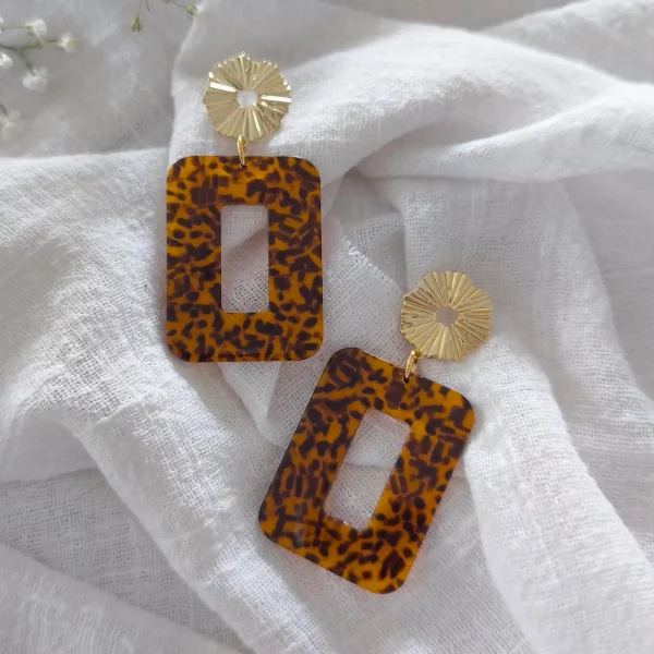 Boucles d'oreilles rectangle tigré