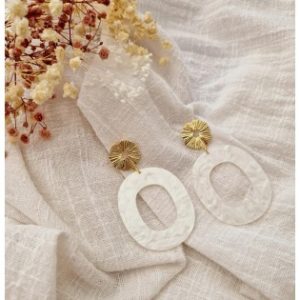 Boucles d'oreilles Ovale acrylique blanc cassé nacré