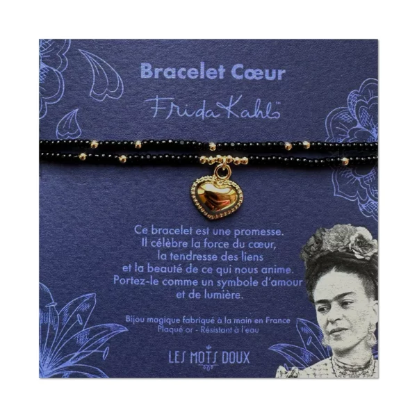 Bracelet Frida Kahlo double coeur noir