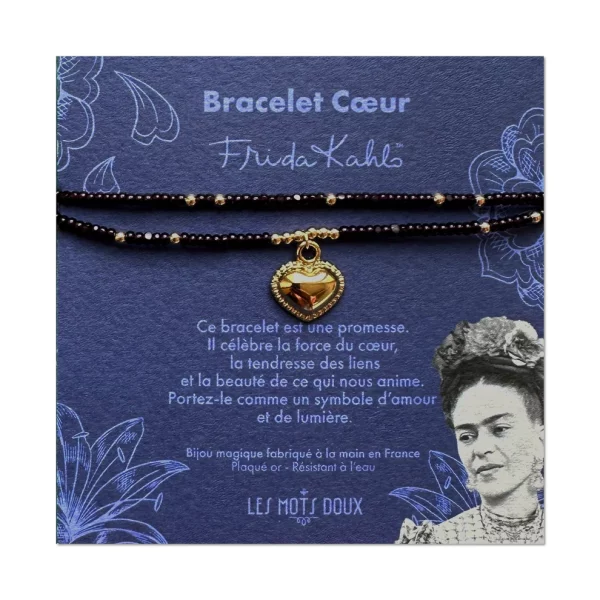 Bracelet Frida Kahlo double coeur prune