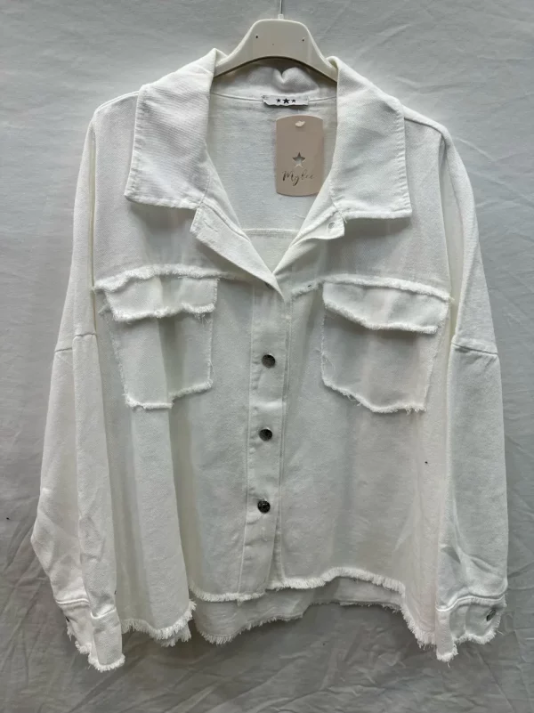 Veste/chemise en denim effet déchiré écru