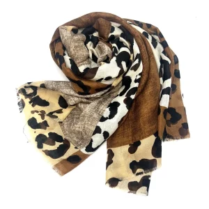 Foulard imprimé motif léopard tons bruns