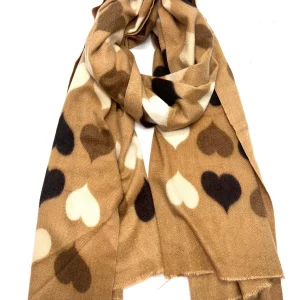 Echarpe imprimé motif coeur camel