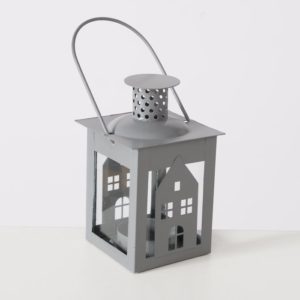 Lanterne métal gris maison à poser ou à suspendre