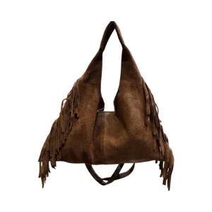 Sac bandoulière en cuir suède avec franges marron