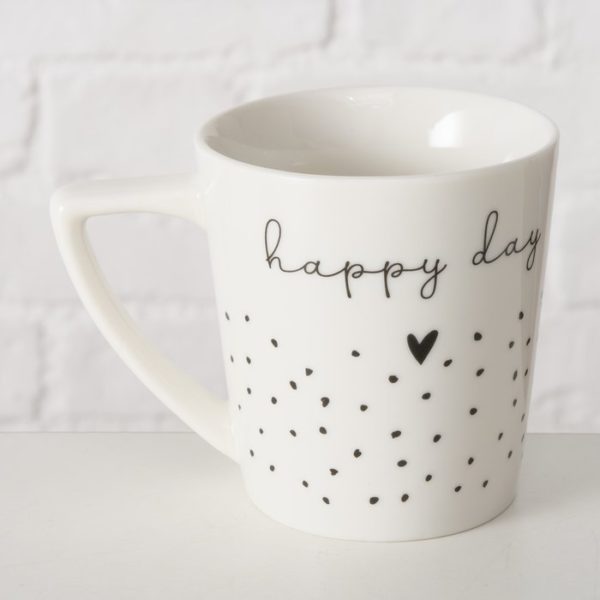 Tasse Happy Day avec pois noirs et coeur