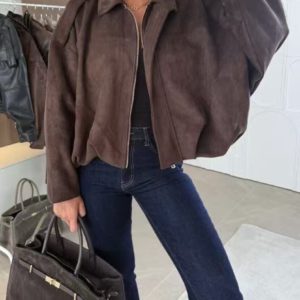 Veste large en suèdine marron