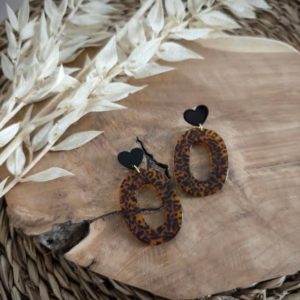 Boucle d'oreille Ovale Tigré coeur noir