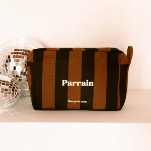 Trousse de toilettes à rayure marrons & noires parrain