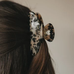 Maxi pince à cheveux coeur - Léo marbré beige/noir