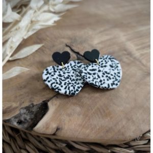 Boucles d'oreilles acrylique coeur acrylique noir et blanc