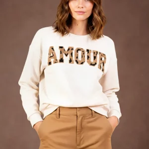 Sweat avec broderie - AMOUR imprimé léopard