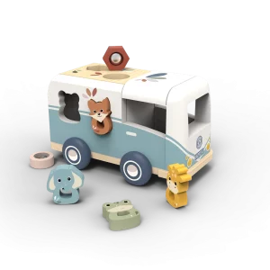 Jeu en bois - Van coloré avec des formes à placer