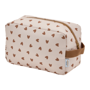 Trousse de toilette beige coeurs marrons