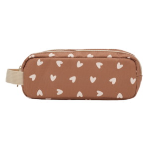 Trousse simple marron avec coeurs beiges
