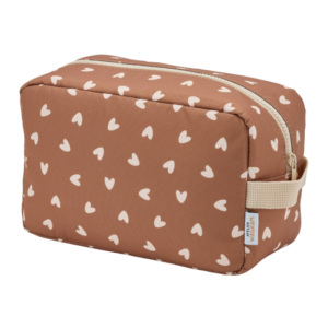 Trousse de toilette marron avec Coeurs beiges