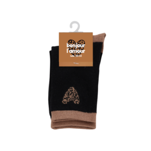 Chaussettes enfant noir - cœur léopard marron