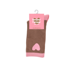 Chaussettes enfant marron - cœur rose