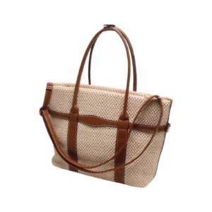 Sac cabas avec anses & bandoulière effet paille et tressé Camel - Flo