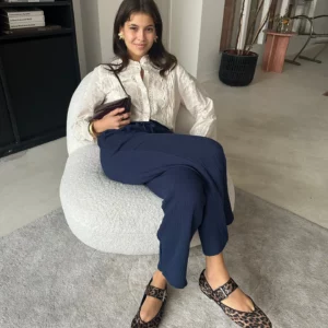 Pantalon marine double gaze de coton Elio