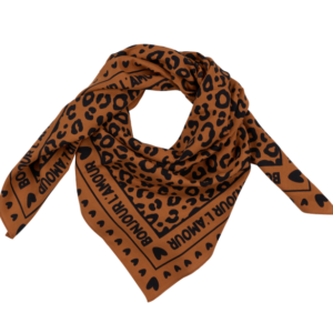 Foulard léopard fond marron/motif noir - 100x100 cm